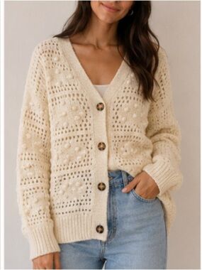Women's White Knit Cardigan Sweater